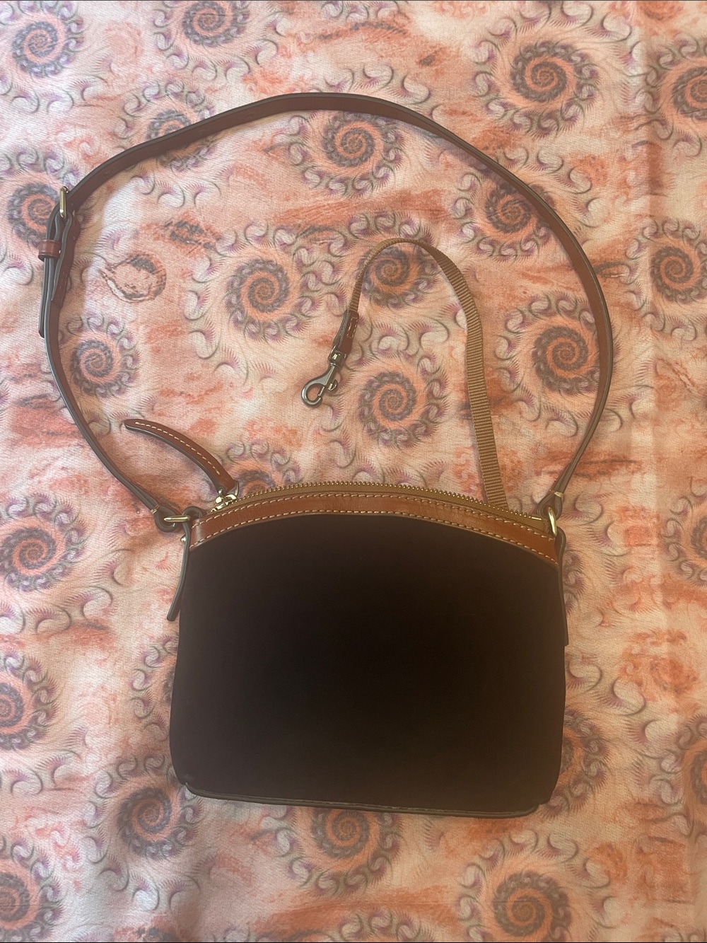 Dooney & Bourke Black Suede Mini Shoulder Bag with Brown Leather Trim - Picture 2 of 7
